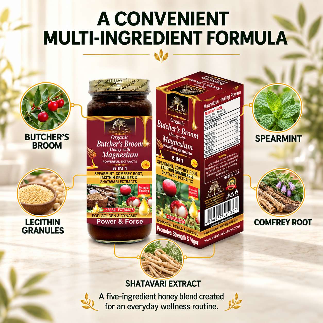 Organic Butcher’s Broom Honey with Magnesium Honey