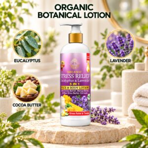 Organic Stress Relief Eucalyptus & Lavender Face & Body Lotion – 5 in 1